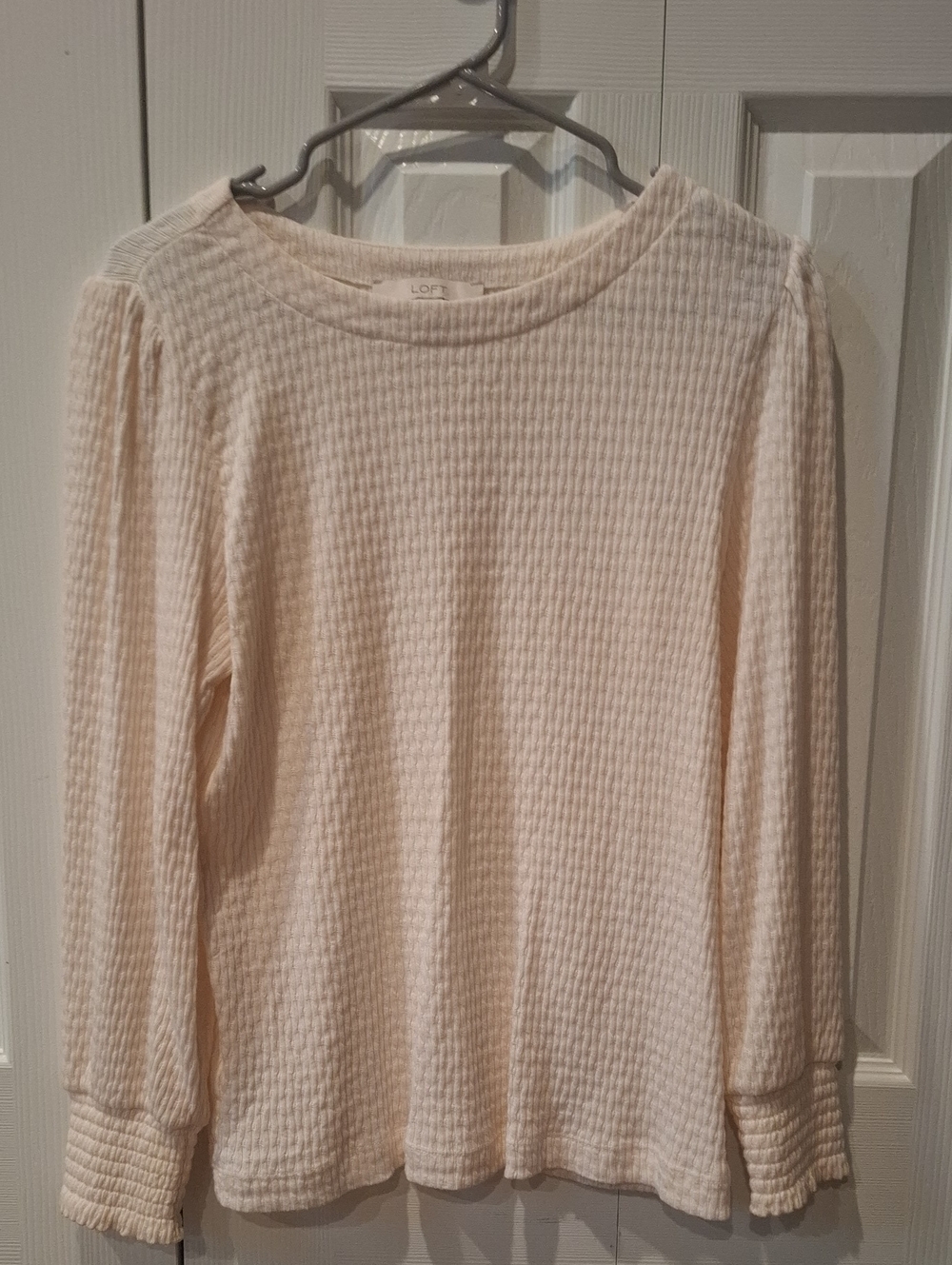 LOFT Soft Cream Waffle Long Sleeve Top